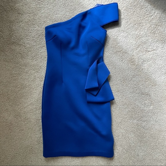 Nero by Jatin Varma One-Shoulder Bow Detail Dress, cobalt blue neoprene dress - Picture 4 of 5